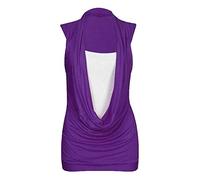 Womens Ladies Ruched 2 in 1 Cowl Neck Plain Jersey Sleeveless Gathered Drape Contrast Lining Panel Vest T Shirt Top Summer Plus Size 8-22 (Purple, UK 16-18)