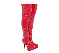Womens Ladies Sexy Thigh HIGH Kinky Fetish Over The Knee Platform Stiletto Heel Side Zip Boots Size 3 4 5 6 7 8 (12 UK, Red Patent)