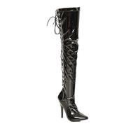 Womens Ladies Sexy Thigh HIGH Kinky Fetish Over The Knee Stiletto Heel Full Hook Lace up and Side Zip Boots Size UK 4-12 (UK 4/EU 37, Black Patent)