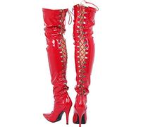 Womens Ladies Sexy Thigh HIGH Kinky Fetish Over The Knee Stiletto Heel Full Hook Lace up and Side Zip Boots Size UK 4-12 (UK 10/EU 44, Red Patent)