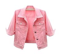 Women's Ladies Short Jackets Petite White Denim Jacket Cropped Summer Cardigans Long Sleeve and Buttoned Plus Size Denim Jacket Size 14 Shortjackets Elegant Short Cardigans Denimjackets for Girls