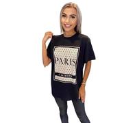 Womens Ladies Short Sleeve 'Paris A La Mode' Slogan Printed T-Shirt Tee Tops (UK, Numeric, 14, Regular, Regular, Black)