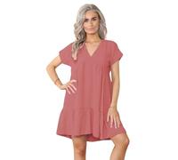 Women's Ladies Short Sleeve Summer New V Neck Frill Swing Layered Smock Pleated Ruffle Mini Casual Loose Long T-Shirt Dress Ladies Holiday Beach Tops Simon Pink 8-10