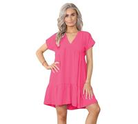 Women's Ladies Short Sleeve Summer New V Neck Frill Swing Layered Smock Pleated Ruffle Mini Casual Loose Long T-Shirt Dress Ladies Holiday Beach Tops Hot Pink 20-22