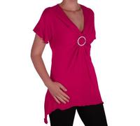 Womens Ladies Short Sleeve V Neck Hip Length Plain Casual Blouse Tunic Top