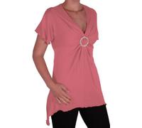 Womens Ladies Short Sleeve V Neck Hip Length Plain Casual Blouse Tunic Top