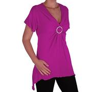 Womens Ladies Short Sleeve V Neck Hip Length Plain Casual Blouse Tunic Top