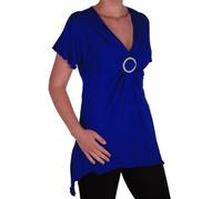 Womens Ladies Short Sleeve V Neck Hip Length Plain Casual Blouse Tunic Top