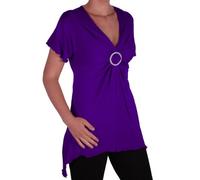 Womens Ladies Short Sleeve V Neck Hip Length Plain Casual Blouse Tunic Top