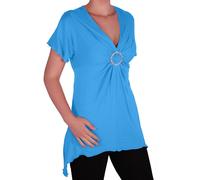 Womens Ladies Short Sleeve V Neck Hip Length Plain Casual Blouse Tunic Top