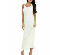 Womens Ladies Sleeveless Long Vest Jersey Racer Back Stretch Bodycon Maxi Dress (M/L (12-14), Cream)