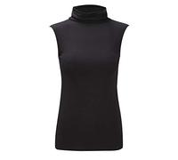 WOMENS LADIES SLEEVELESS TURTLE TOP ROLL POLO HIGH NECK STRETCH JERSEY JUMPER 8-26 (10, Black)