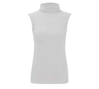 WOMENS LADIES SLEEVELESS TURTLE TOP ROLL POLO HIGH NECK STRETCH JERSEY JUMPER 8-26 (20, White)