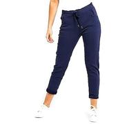 Women's Ladies Stretch Plain Magic Comfy Lagenlook Trousers Joggers Jeggings Pants Italian (Navy, 20-22)