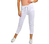 Women's Ladies Stretch Plain Magic Comfy Lagenlook Trousers Joggers Jeggings Pants Italian (White, 20-22)