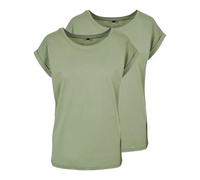 Womens Ladies T Shirts 2 Pack Lightweight Plain Round Neck Extended Shoulder Top