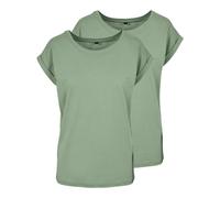 Womens Ladies T Shirts 2 Pack Lightweight Plain Round Neck Extended Shoulder Top