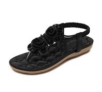 Womens Ladies Toe Post Summer Slip-on Pressure Points Cushioned Lightweight Casual Comfort On Summer Sandals Shoes,Black,35
