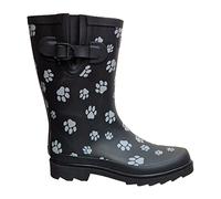 Womens Ladies Wellies Rubber Rain Boots Wellingtons Short & Tall Dog Paw Skull Festival Snow Buckle Adjustable (Black Half Dog Paw, UK Footwear Size System, Adult, Women, Numeric, Medium, 8)