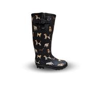 Womens Ladies Wellies Rubber Rain Boots Wellingtons Short & Tall Dog Paw Skull Festival Snow Buckle Adjustable (Black Tall Dog Print, UK Footwear Size System, Adult, Women, Numeric, Medium, 7)