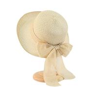 Womens Ladies Wide Brim Floppy Straw Hat with Bowknot Outdoor UV Protection Lightweight Foldable Adjustable Casual Summer Yoga Beach Vacation Sun Hat for Women UK Beige