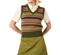 Women's Ladies Y2K Cable Knit Sleeveless Vest Knitted Jumper Tank Top Pull Over Casual Knit Sweater Tops (A-Khaki, S)