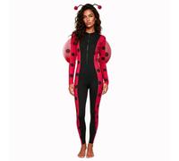 Women's Ladybug Cosplay Costume, Polka Dots Long Sleeve Jumpsuit with Wings | Red Black Halloween Party Outfit Jumpsuit Wings Headband 3 Piece Set