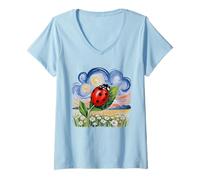 Womens Ladybug Garden Leaf Wildflower Meadow Nature Lover V-Neck T-Shirt