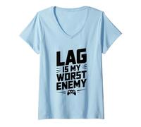 Womens Lag is My Worst Enemy Gamer Humor V-Neck T-Shirt