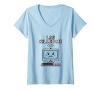 Womens Lag Killed Me Funny Gamer Pixel Art V-Neck T-Shirt