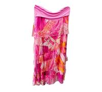 Women's Lagenlook Silk Skirt, Flap Over, Italian Shredded, Ruffle Frill, Party, Summer, Abstract Print, Resort Wear (UK, Numeric, 8, 16, Regular, Regular, Fuchsia)