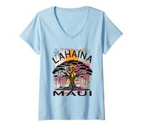 Women's Lahaina Harbor Maui Hawaii Banyan Tree Sunset Souvenir V-Neck T-Shirt
