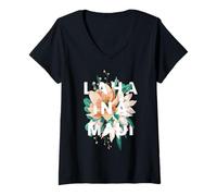 Women's Lahaina Maui Floral Design Lahaina Hawaii USA V-Neck T-Shirt