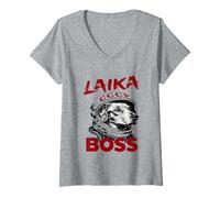 Women's Laika Boss - USSR Soviet Space Dog CCCP Astronaut Vintage V-Neck T-Shirt