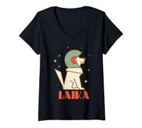 Womens Laika Sputnik Space Dog Space Travel USSR V-Neck T-Shirt