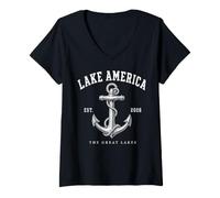 Women's Lake America Est 2026 Anchor Varsity V-Neck T-Shirt