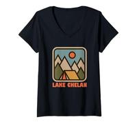 Womens Lake Chelan Washington Nature Vacation Backpacking Souvenir V-Neck T-Shirt
