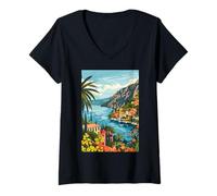 Womens Lake Garda Italy Art Minimalist V-Neck T-Shirt