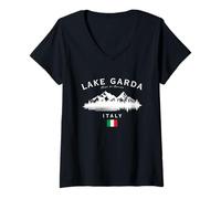 Womens Lake Garda Italy Lago Di Garda Mountains Italian Flag V-Neck T-Shirt