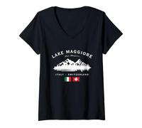 Womens Lake Maggiore Italy Switzerland Lago Mountains Italian Flag V-Neck T-Shirt