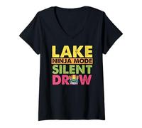 Womens Lake Ninja Mode Silent Draw V-Neck T-Shirt