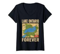 Women's Lake Ontario Forever Canada Vintage Geography Map Men Women V-Neck T-Shirt