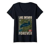 Women's Lake Ontario Forever Canada Vintage Geography Map Men Women V-Neck T-Shirt
