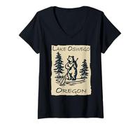 Womens Lake Oswego Oregon Souvenir Bear on Paddleboard SUP V-Neck T-Shirt