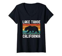 Womens Lake Tahoe California Nevada Retro Mountain 530 775 Camping V-Neck T-Shirt