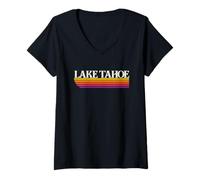 Womens Lake Tahoe California Retro Graphic - Lake Tahoe CA V-Neck T-Shirt