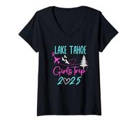 Womens Lake Tahoe Girls Trip 2025 Vacation Party Matching Travel V-Neck T-Shirt