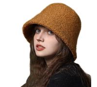 Women's Lamb Wool Bucket Hat Winter Teddy Fleece Faux Fur Cap Sherpa Fluffy Warm Fisherman Vintage Elegant Cloche Casual Basin Hat for Outing