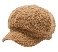 Women's Lamb Wool Newsboy Cap Casual Fleece Visor Cap Plush Fur Beret Hat Ladies Winter Warm Fluffy Painter Hat, Khaki, M