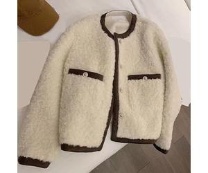Women's Lambswool Coat 2278, Loose Fit Fur-Lined Chanel-Style Short Jacket Thick Top for Winter Warmth Fashion(XL White)